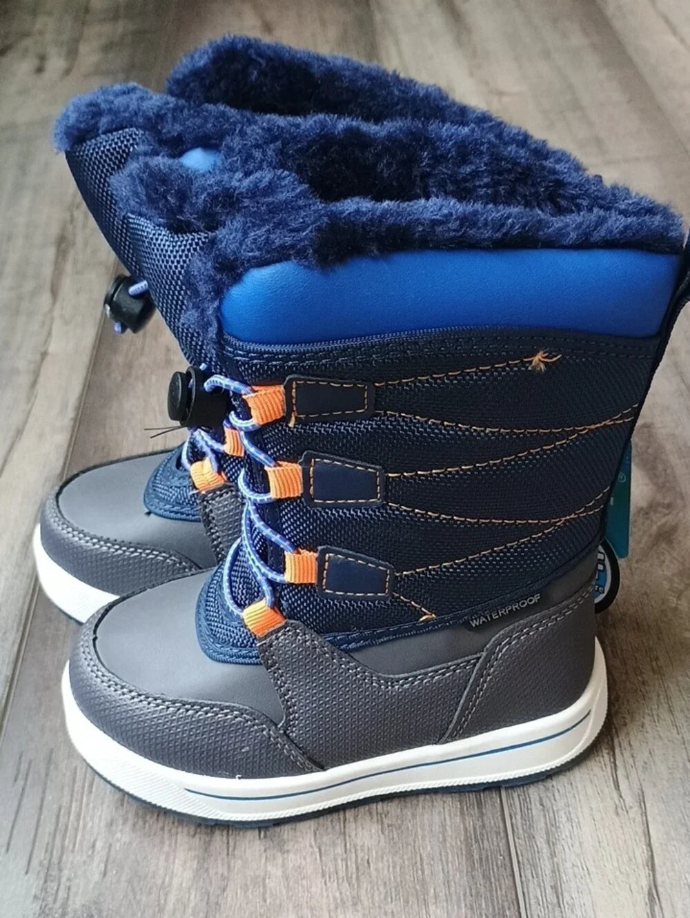 wonder nation Navy Blue and Gray Kids Snow Boots
